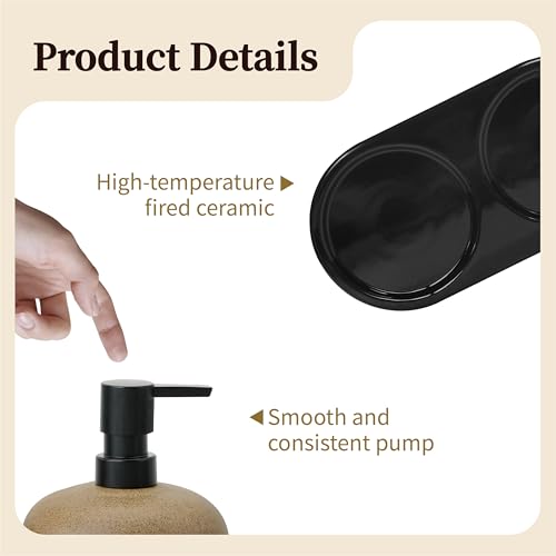 10oz Ceramic Hand Soap Dispenser, Elegant Liquid Soap Dispenser for Bathroom Countertop, Heavy & Sturdy Dish Soap Dispenser for Kitchen (Brown Set of 2 & Ceramic Tray) - color: Brown Set of 2 & Ceramic Tray