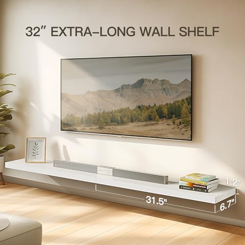 AMADA HOMEFURNISHING Floating Shelves Wall Mounted, 32 x 7 Inch Wall Shelves for Bathroom, Bedroom, Living Room, White Shelves Set of 2 - color: White, size: 32 inches