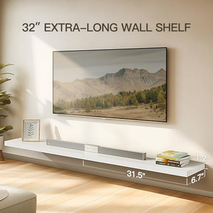 AMADA HOMEFURNISHING Floating Shelves Wall Mounted, 32 x 7 Inch Wall Shelves for Bathroom, Bedroom, Living Room, White Shelves Set of 2 - color: White, size: 32 inches