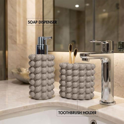 Better Trends 2-Piece Bathroom Accessory Set 400mL Refillable Soap Dispenser with Rustproof Pump 2-Slot Toothbrush for Vanity, Sink & Countertop Organization Beige Nova Collection - color: Beige