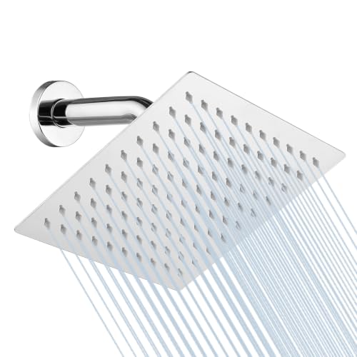 8 Inch Square Ceiling Rain Shower Head, 304 Stainless Steel, Chrome - size: 8 Inch