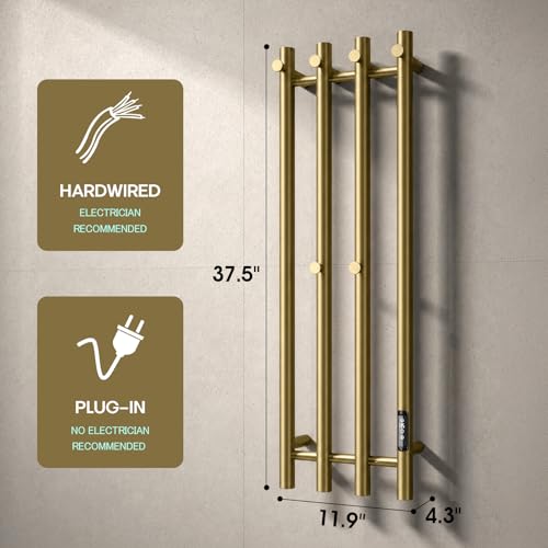 Poloma Towel Warmer Rack for Bathrooms, Heated Towel Rack Heater, ElectricTowel Dryer, Stainless Steel, Golden. CSA Certified - size: Gold Bars-37.5"(L) x 11.9"(W)-VERTICAL