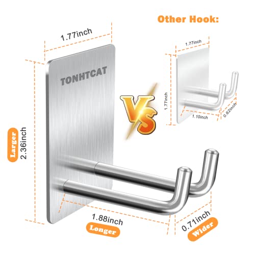 Adhesive Hooks, Stick on Stainless Steel Towel Robe Razor Wall Hooks for Bathroom Kitchen, Sticky Heavy Duty Durable Shower Hangers for Hanging Hat Coat Key 4-Pack (Silver) - color: Silver
