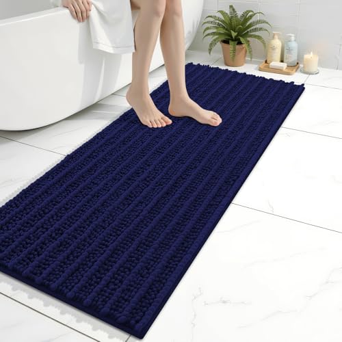 Arotive Bathroom Rugs Mat 47x17, Soft Absorbent Chenille Shaggy Bath Mat | Navy, Machine Wash Dry, Bath Rugs for Bathroom Floor, Tub and Shower, Home Decor Accessories - color: Navy, size: 47" X 17"