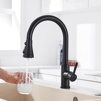 Kitchen Faucet Spray Head Replacement, 3-Function Pull Down Sprayer Head | 15 Adapters, Compatible with Moen Delta Kohler, 3-Mode Stream Spray Blade, Removable Aerator, Easy Install, Matte Black - color: Matte Black