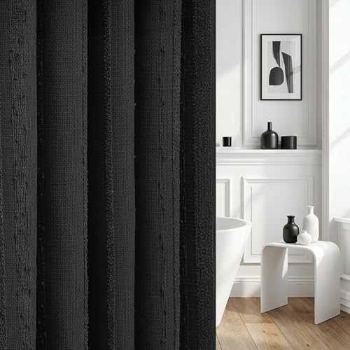 Black Shower Curtain Boho, Cotton Blend Waffle Shower Curtains Textured, Fabric Shower Curtain for Bathroom, Hotel, Washable,72 x 72 - color: Black, size: 72"W x 72"L (Pack of 1)