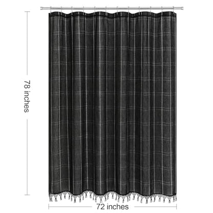 Long Linen Boho Farmhouse Shower Curtain Set with Tassel, Modern Bohemian French Country Chic Bathroom Shower Curtain Set with PEVA Liner, Cotton Luxury Fabric Shower Curtain 72x78 - Black - color: Black, size: 72"W x 78"L (Pack of 1)