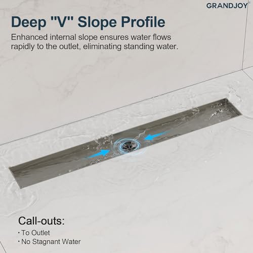 24 Inch Linear Shower Drain, Brushed Nickel Rectangular Floor Drain with Removable Grate, SUS304 Stainless Steel, High Flow Capacity and cUPC Certified - color: Brushed Nickel, size: 24