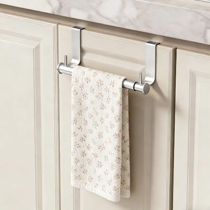 VEHHE Stainless Steel Expandable Towel Rack for Under Cabinet, Adjustable Over the Door Towel Rack with Hanging Hooks for Kitchen Cabinet, Bathroom Sponge Hand Towel Storage, Rust Proof Organizer