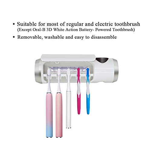 Toothbrush Holder Cleaner with Fan Drying Function, 5 Slots, 6-Minute Timer | Rechargeable Wall-Mounted Holder; Fits Sonic And Manual Toothbrushes