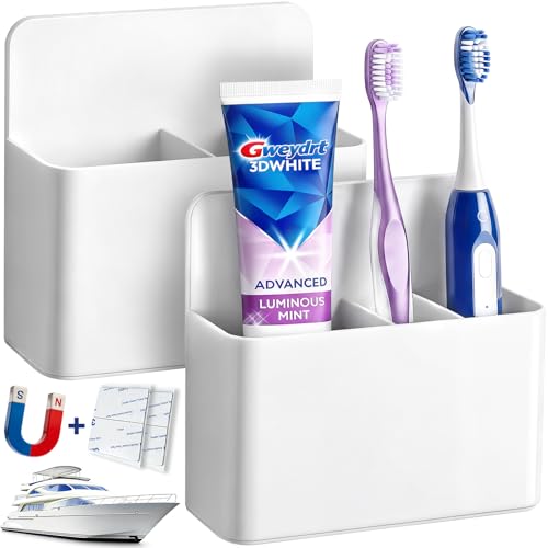2 Pcs Magnetic Toothbrush Holders for Cruise Essentials 2026 | Plastic Stick On Tooth Brush Holder for Travel, Hanging Magnetic Cup for Bathroom, Accessories Alaska/Disney/Roya -White - color: White