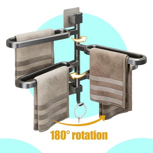 Bath Double Towel Bars, Portable Arms Swivel Towel Rack Wall Mounted Towel Holder for Bathroom Kitchen - color: Elegant Black - Three-bar