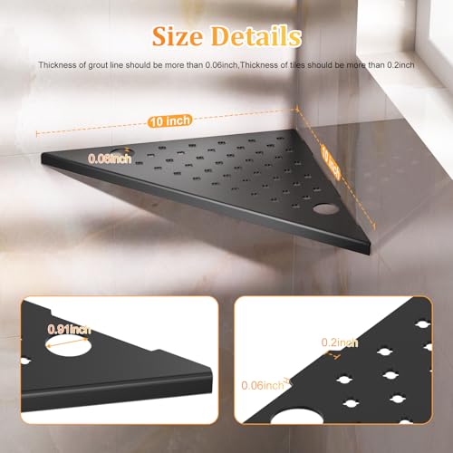 Corner Shower Shelves 2-Pcs, 10” Rustproof 304 Stainless Steel Shower Corner Shelf with Razor Holder, Recessed Bathroom Shower Shelf for Tiled Wall