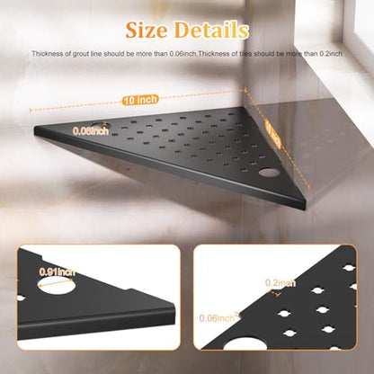 Corner Shower Shelves 2-Pcs, 10” Rustproof 304 Stainless Steel Shower Corner Shelf with Razor Holder, Recessed Bathroom Shower Shelf for Tiled Wall