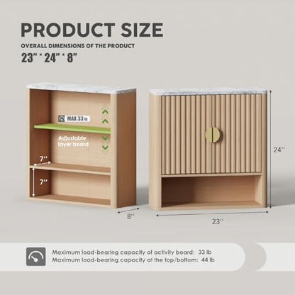 Furnaza Bathroom Wall Mounted Cabinets with Adjustable Shelf,Medicine Cabinet with 2 Doors, Small Over Toilet Storage for Bathroom