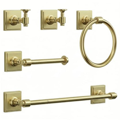 VEHCIL Brushed Gold Bathroom Towel Bar Set, 5 Piece Bathroom Hardware Accessory Set, SUS304 Stainless Steel 24" Towel Rack Holder Set for Bathroom, Wall Mounted - color: Brushed Gold
