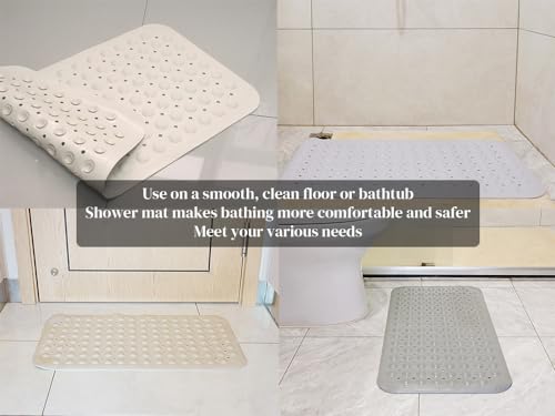 Bathtub Mat Non Slip, Shower Mats with Suction Cup and Drain Holes, Showers Floor Bath Mats for Tub, Drainage Hole Bath Tub Mat for Bathroom (27.6" × 15", Beige) - color: Beige