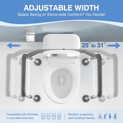 Foldable Toilet Safety Rails & Adjustable Frames for Seniors | Height & width adjustable to fit most toilets. Secure handles & suction cups provide maximum safety for the disabled elderly. - color: Gray