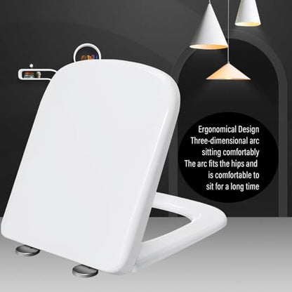 Slow Close Rectangular Toilet Seat Quick Release Adjustable Hinges Easy Installation - size: 36*44cm