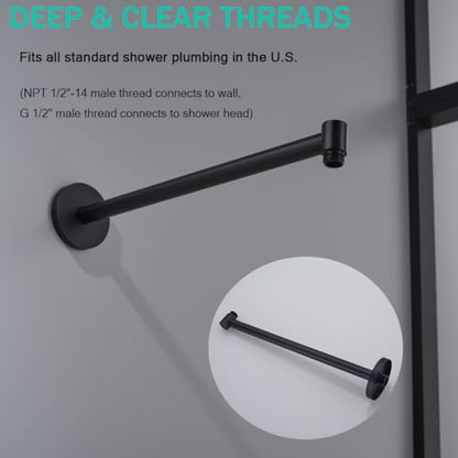 Shower Arm,16 Inch Rain Shower Head Extension Extender, With Flange and Teflon Tape, Made of Thicken Stainless Steel for Bathroom Rainfall Shower,Matte Black,SE-91088-16MB - color: Matte Black(91088)