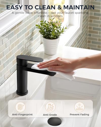 FORIOUS Bathroom Faucet 1 Hole, Single Handle Vanity Faucet Matte Black | Black Bathroom Sink Faucet with Deck Plate, Fits 1 Hole and 4-Inch 3 Hole Install, for RV Vanity Lavatory Restroom Camper - color: Matte Black