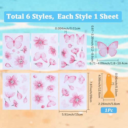 6 Sheets Bathtub Stickers Non Slip Butterfly Shower Stickers with Premium Scraper PVC Plastic Pink Flower Safety Adhesive Decals Appliques Floor Grips for Bathroom Bath Tub Pools Stairs Adult - style: Flower