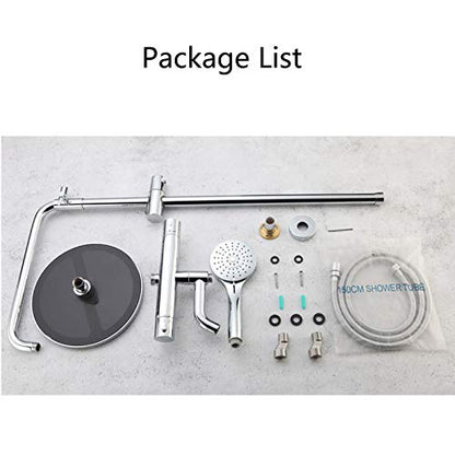 Chrome Thermostatic Rain Shower System with Tub Faucet, Wall Mounted High-Pressure Set with Multifunction Hand-Held Heads
