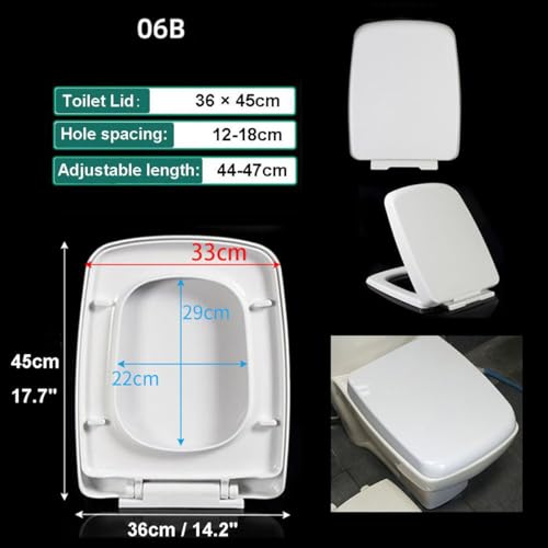 Quick Release Rectangular Soft Close Toilet Seat with Easy Cleaning, Top Fixing & Adjustable Hinges, White Plastic Cover, 03b - size: 06b
