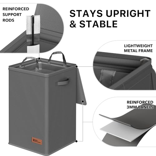 Simple Houseware Foldable Laundry Hamper Basket with Lid and Bag, Dark Gray | Heavy Duty 600D Polyester, Water-Resistant Surface - color: Dark Grey