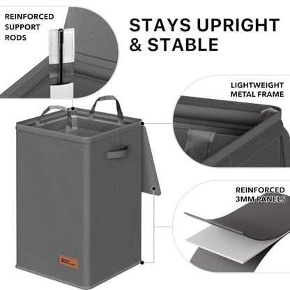 Simple Houseware Foldable Laundry Hamper Basket with Lid and Bag, Dark Gray | Heavy Duty 600D Polyester, Water-Resistant Surface - color: Dark Grey