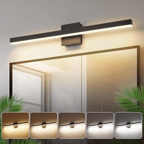 Joossnwell Black Bathroom Vanity Light Fixture Over Mirror 31.5 Inch | ETL Certificated Vanity Lights for Bathroom 5CCT Dimmable Modern Vanity Light Bar Led Bath Lamp - color: Black, size: 31.5 Inch Long
