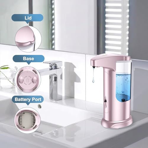 12.5 oz Automatic Liquid Soap Dispenser, Touch-Free Battery Operated Adjustable Soap Dispensing, Volume Premium for Kitchen Bathroom Toilet (Pink) - color: Pink