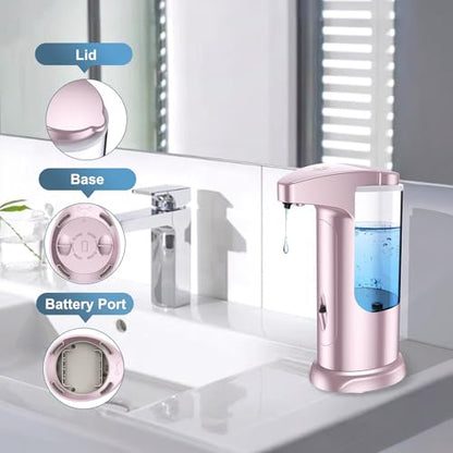 12.5 oz Automatic Liquid Soap Dispenser, Touch-Free Battery Operated Adjustable Soap Dispensing, Volume Premium for Kitchen Bathroom Toilet (Pink) - color: Pink