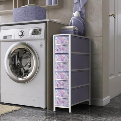 Sorbus Kids Narrow Dresser with 4 Drawers - Vertical Slim Storage Chest of Drawers with Steel Frame, Wood Top & Easy Pull Fabric Bins for Small Spaces, Closets, Bedroom, Bathroom & Laundry - color: Tie-dye Blue/Pink/Purple, style: 4 Drawer