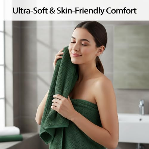 Bath Towel Set of 8,Large Bath Sheets 35"x70"-Dark Green | Super Soft Microfiber, Lint Free & Quick Dry Towels for Bathroom,Gym,Hotel–2 Bath,2 Hair,2 Hand,2 Washcloths - color: Dark Green, size: 8Piece Towel Set