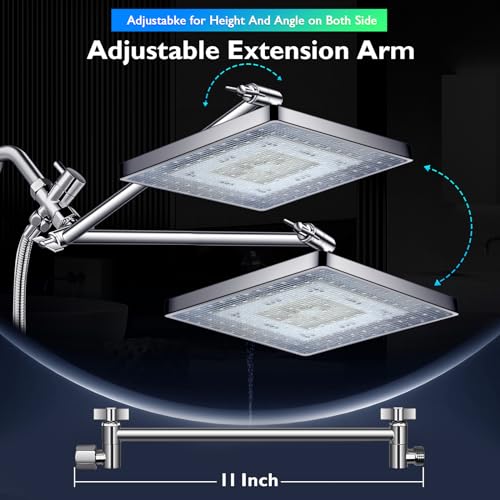 8" LED Rain Shower Head with 11" Extension Arm and 7 Spray Handheld | High-Pressure Dual Rain Shower Head Combo, Rainfall LED Shower Head Water Temperature Controlled Color Changing,Chrome - color: Chrome, size: 8'' LED Combo Showerhead Set