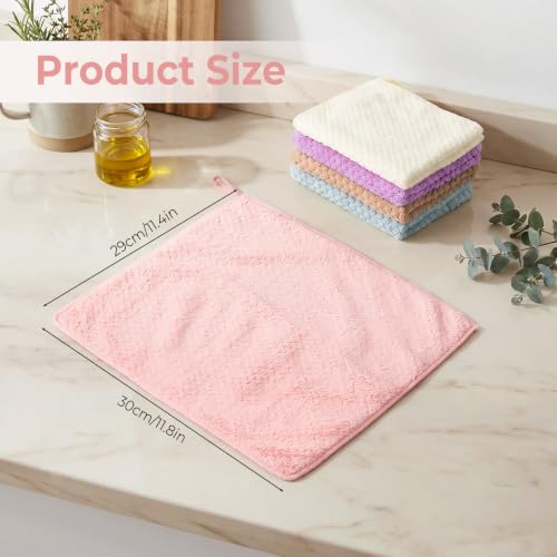 Onlup Small Towels with Hanging Loop, Hand Dry Towels | for Kitchen & Bathroom, Super Absorbent, Soft, Machine Washable Towel Fast Drying, Set of 5 - color: Beige, Pink, Purple, Gray, Blue