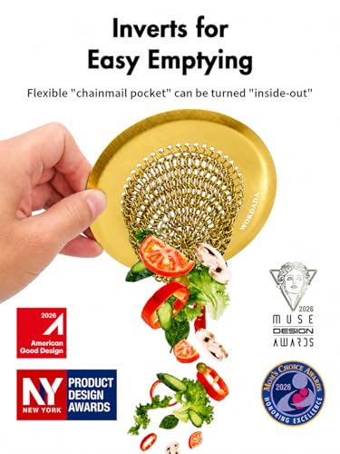 Kitchen Sink Drain Strainer,Patented Reversible Chain Mesh Basket, Gold | Kitchen Sink Accessories,Easy Clean,Fast Drainage,304 Stainless Steel Rust-Proof，4.4" Large Capacity Food Catcher,Anti-Clog - color: Yellow