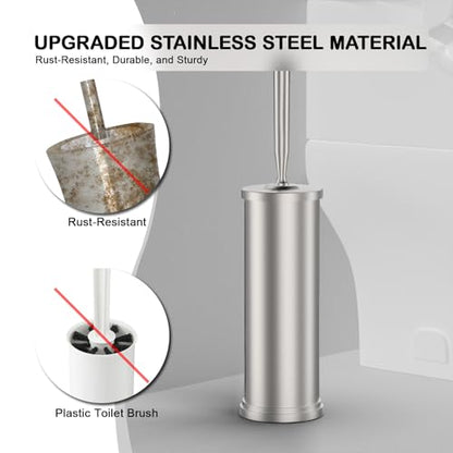 Stainless Steel Toilet Bowl Brush and Holder Set Scrubber Nickel | Weighted Stable Base Removable Inner Tube Toilet Bowl Brush Splash-Proof Design for Deep Cleaning Space Saving Storage - color: Nickel