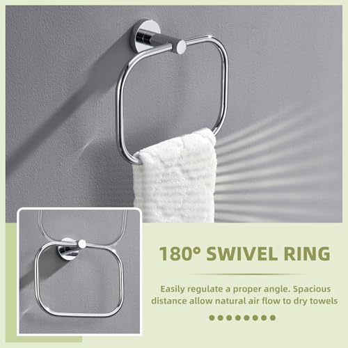 Square Hand Towel Ring for Bathroom Sink, Chrome, Wall Mounted | Rustproof Stainless Steel Towel Holder, 180° Swivel Ring for Easy Towel Access, Quiet & Smooth Rotating, Space-saving - color: Chrome