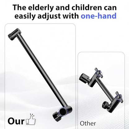 11"Adjustable Shower Extension Arm with Push-Button Lock Easy Install Black | Solid Brass One-Hand Adjust height High pressure resistance, long-term durability for All Rain & Handheld Showerheads - color: Matte Black, size: 11 Inches