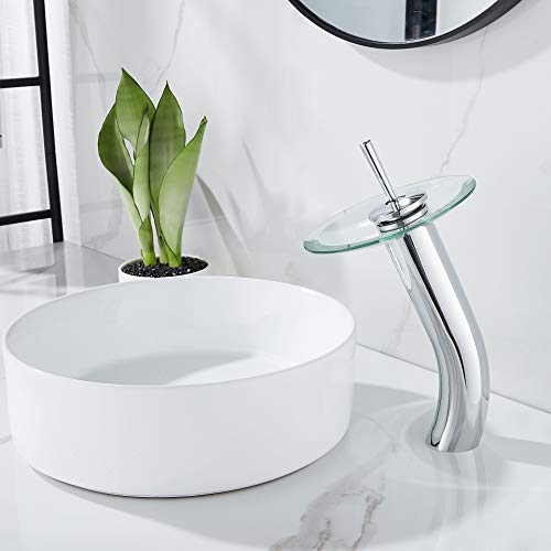 Waterfall Bathroom Faucet Glass Single Handle Solid Brass Basin Lavatory Vessel Sink Vanity Faucet, Tall, Polished Chrome … - color: Polished Chrome