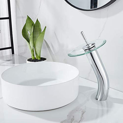 Waterfall Bathroom Faucet Glass Single Handle Solid Brass Basin Lavatory Vessel Sink Vanity Faucet, Tall, Polished Chrome … - color: Polished Chrome