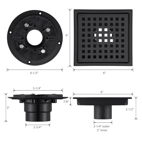 6 in. x 6 in. Stainless Steel Square Shower Floor Drain in Matte Black, FD01-6-TM - color: Matte Black
