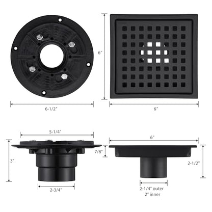 6 in. x 6 in. Stainless Steel Square Shower Floor Drain in Matte Black, FD01-6-TM - color: Matte Black