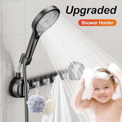 Shower Head Holder Suction Cup with 4 Hanger Hook Wall Mount - No-Drill Strong Adhesive Shower Wand Bracket - Adjustable Handheld Shower Head Mount - 2 in 1 Design - color: Silver