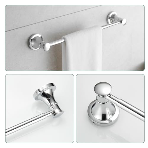 Hoimpro Chrome 4-Piece Bathroom Bath Set, Wall Mount Bathroom Hardware Fixture (Adjustable Towel Bar Rack, Towel Ring Holder, Paper Towel Holder, Double Towel Hook), Bathroom Accessories - color: Chrome