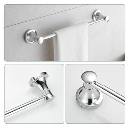 Hoimpro Chrome 4-Piece Bathroom Bath Set, Wall Mount Bathroom Hardware Fixture (Adjustable Towel Bar Rack, Towel Ring Holder, Paper Towel Holder, Double Towel Hook), Bathroom Accessories - color: Chrome