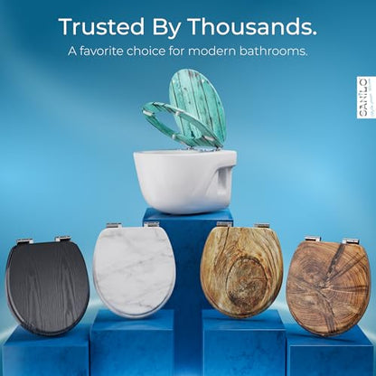 SANILO Wooden Toilet Seat with Soft Close [ROUND] - Decorative, Quiet & Slow Close Molded Wood Seat - With Strong Bumpers & Hinges - Adjustable Fit – Lumber - color: Lumber