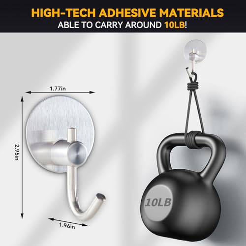 Adhesive Hooks - 4 Pack Towel Robe Coat Hooks Wall Hooks Stick Hooks Utensil Hooks Holder for Hoom Bathroom or Kitchen (Matte Silver, Stainless Steel)
